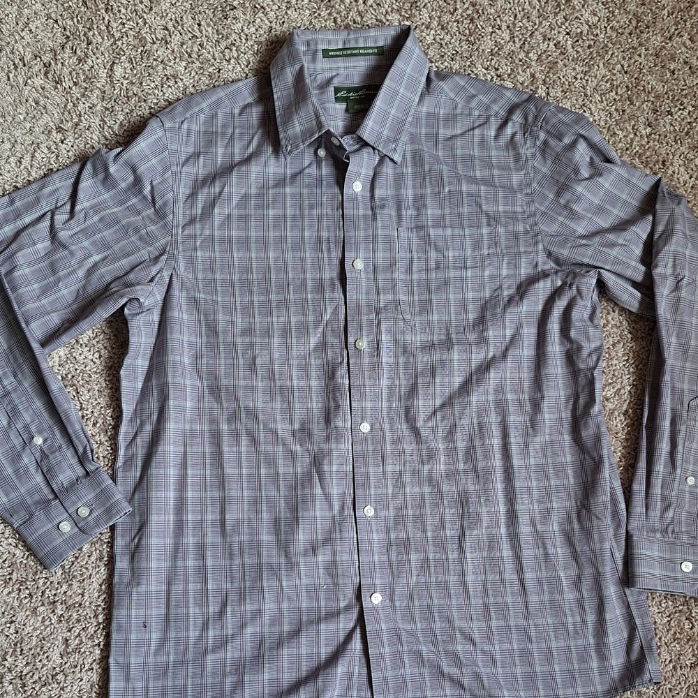 Eddie Bauer Grey Striped L dress shirt